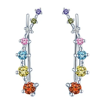 Abbildung von Yumilok Damen Knorpel Schmuck Ohrklemme Ohrringe Ohrstecker Ohrclip Piercing 925er Sterling Silber Zirkonia für Mädchen Bunt