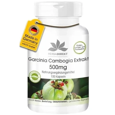 Abbildung von Garcinia Cambogia Extrakt 500mg 100 Kapseln Tamarinde standardisiert auf 60% HCA Hochdosiert Vegan HERBADIREKT by Warnke Vitalstoffe Deutsche Apothekenqualität