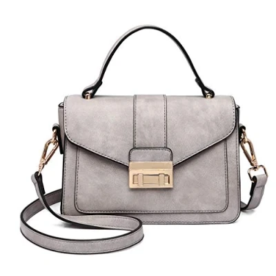 Abbildung von Miss Lulu Handtasche Klein Henkeltasche Damen Elegante Schultertasche Suede Kunstlerder Shopper (Grau 1)