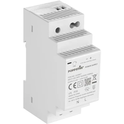 Abbildung von Poppstar 5V Trafo für Hutschiene 15W (Input 100 240 V AC 50/60 Hz, Output 5 DC 3 A 15 W) Hutschienen Netzteil Klingeltrafo