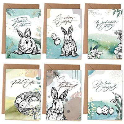 Abbildung von Papierdrachen Klappkarten zu Ostern Osterkarten 6 frühlingshafte Grußkarten inklusive Umschlag und Stickern zur Osterzeit Grüße an die Familie Stilvolles Design Motiv Abstrakt Set