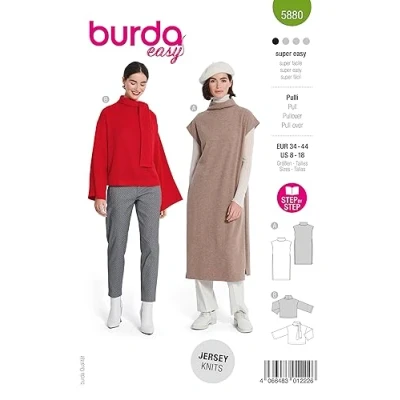 Abbildung von Burda Schnittmuster, 5880, Pullover selber nähen [Damen, Gr. 34 44] Level 1 für Anfänger
