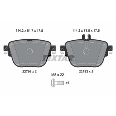 Abbildung von TEXTAR 2279201 Bremsbelagsatz für Verschleißwarnanzeiger vorbereitet mit Bremssattelschrauben MERCEDES BENZ: E Class Saloon, T modell, CLS