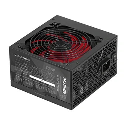 Abbildung von Mars Gaming MPIII750, PC ATX 750W Netzteil, 5 Jahre Garantie, Silent AI RPM Technologie, 85% Wirkungsgrad, Schwarz