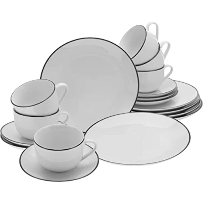 Abbildung von CreaTable, 13187, Serie Luna Black Line, 18 teiliges Geschirrset, Kaffeeservice aus Porzellan, spülmaschinen und mikrowellengeeignet, Qualitätsproduktion