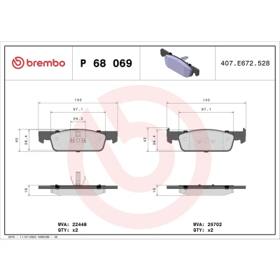 Abbildung von BREMBO P 68 069 Bremsbelagsatz exkl. Verschleißwarnkontakt ohne Zubehör DACIA: LOGAN 2