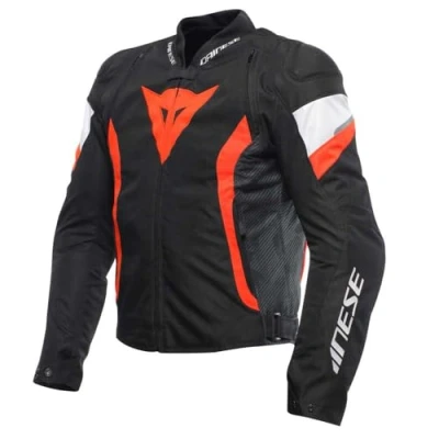 Abbildung von Dainese Avro 5 Tex Jacket, Stoff Motorradjacke mit Schulterprotektoren, Mann, Schwarz/Fluo Rot/Weiß, 60