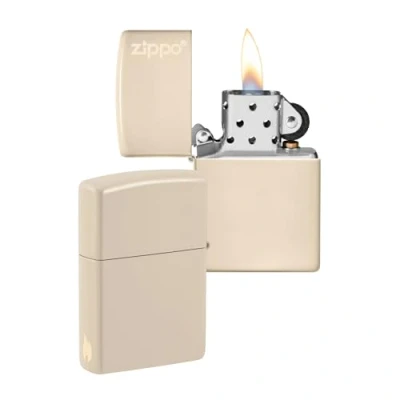 Abbildung von Zippo Logo und Flammenmotiv Flat Sand Laser Engrave Color Image Sturmfeuerzeug, nachfüllbar, in hochwertiger Geschenkbox