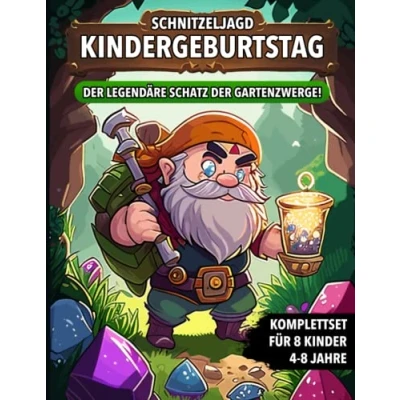 Abbildung von Schnitzeljagd Kindergeburtstag der Legendäre Schatz Gartenzwerge: Schatzsuche mit Zwerg von 4 bis zu 8 Jahre Kinder Komplettset Schatzkarte, Rätseln, Einladungen, Urkunden und vieles mehr!