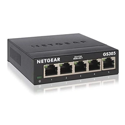 Abbildung von NETGEAR GS305 LAN Switch 5 Port Netzwerk (Plug and Play Gigabit Splitter, Verteiler, Ethernet Hub lüfterlos, robustes Metallgehäuse), Schwarz