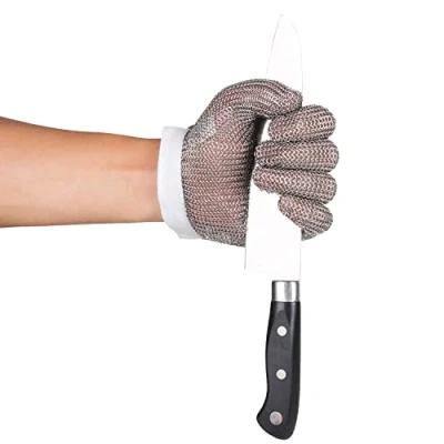 Abbildung von ThreeH Schnittfeste Handschuhe aus Edelstahl 304L Drahtgewebe für schneiden hacken Fleischverarbeitung GL08 S (1 Stück)