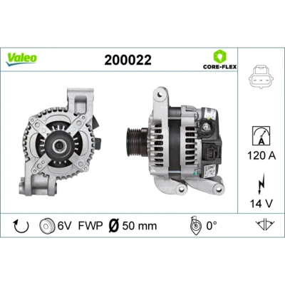 Abbildung von VALEO 200022 Lichtmaschine 14V 120A FORD: Focus 2 Kombi, 2, C Max, VOLVO: V50, S40 II