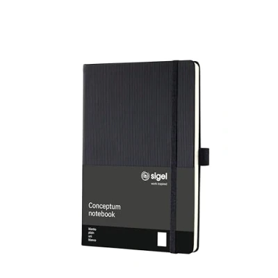 Abbildung von SIGEL CO120 Premium Notizbuch blanko, A5, Hardcover, schwarz, aus nachhaltigem Papier Conceptum mit Seitenzahlen, Inhaltsverzeichnis, Stiftschlaufe, Falttasche