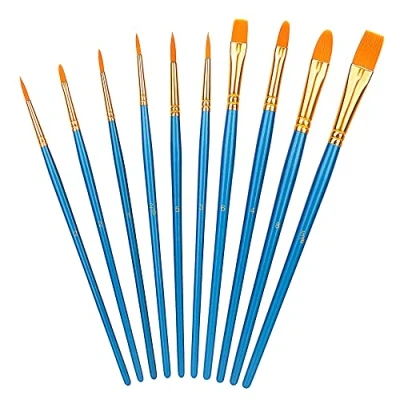 Abbildung von Amazon Basics Künstlerpinsel im Set, 10Stück verschiedene Größen für Künstler, Erwachsene und Kinder, Blau, 1 Packung
