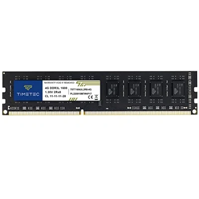 Abbildung von Timetec 4 GB DDR3L / DDR3 1600 MHz PC3L 12800 PC3 Nicht ECC ungepuffert 1,35 V 1,5 CL11 2Rx8 Dual Rank 240 Pin UDIMM Desktop PC Computerspeicher RAM Modul Upgrade (4 GB)