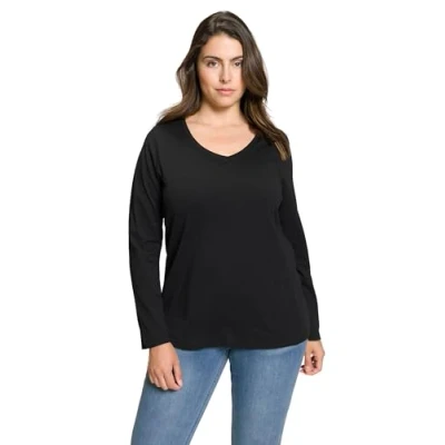 Abbildung von Ulla Popken Damen Langarm v shirt T Shirts, Schwarz, 54 56 EU