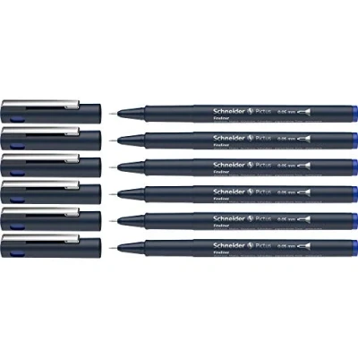 Abbildung von Schneider Pictus Fineliner (Strichstärke 0,05 mm, dokumentenechte Pigmentliner, metallgefasste Spitze, Gehäuse aus 85% recyceltem Kunststoff) 6er Pack, blau