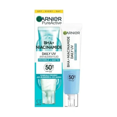 Abbildung von Garnier Anti Unreinheiten Fluid Invisible + Matt mit LSF 50+, für hohen UV Schutz und Milderung von Unreinheiten, Hautklar BHA Niacinamid Daily UV, 40 ml