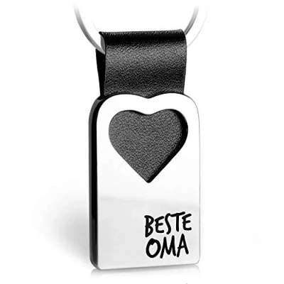 Abbildung von FABACH Herz Schlüsselanhänger mit Gravur aus Leder Oma Geschenk Anhänger für Geburtstag Beste