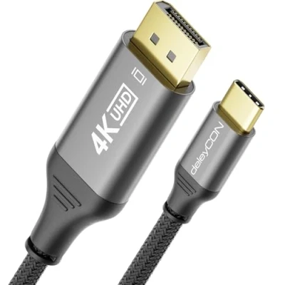 Abbildung von deleyCON 1m USB C auf DisplayPort Kabel 4K Für Monitor Adapter (4K@60Hz) aus Aluminium, Thunderbolt 3/4, iPhone 16,15 Pro Max, MacBook, iPad Pro/Air, Samsung Galaxy S24 S23, Notebook, Tablet