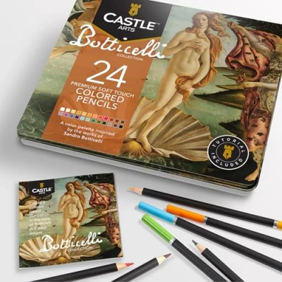 Abbildung von Castle Arts Bleistift Set Mit 24 Buntstiften, in Blechbox, perfekt von Botticelli inspirierte Farben hochwertigen, glatten farbigen Kern