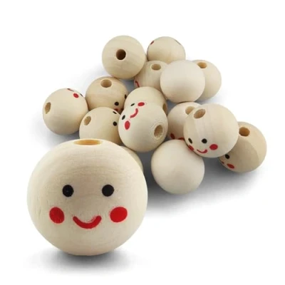 Abbildung von Netuno 16 Stück Holz Kugeln mit Loch und Gesicht 20 mm smiling face Kopf Holzköpfe Engelsköpfe Holzperlen rund für Makramee Deko aus zum Basteln