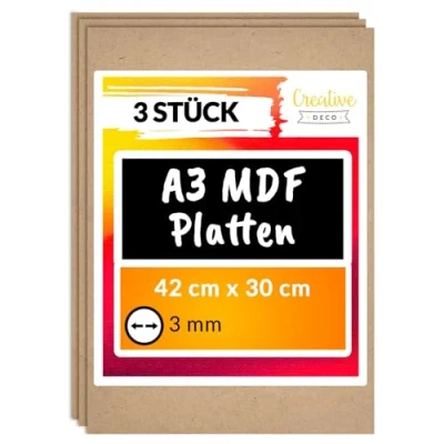 Abbildung von Creative Deco 3 x A3 MDF platten 420 300 mm Dünne Holz Perfekt für Laser, CNC Router, Modellierung, Durchbrochenes, Laubsäge