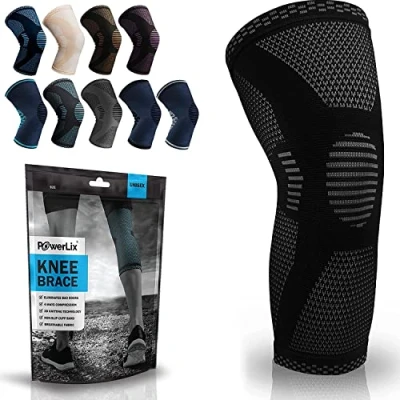 Abbildung von POWERLIX Kniebandage für Damen/Männer, Kompression Kniestütze Meniskusriss, Arthritis, Linddert Kniescherzen, ACL, Laufen, Gewichtheben, Basketball, Volleyball, Sport, Schwarz, XL