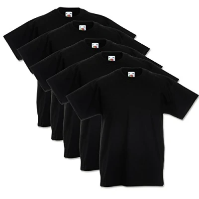 Abbildung von 5 Fruit of the loom Kinder T Shirts Valueweight 104 116 128 140 152 Diverse Farbsets auswählbar 100% Baumwolle, Schwarz,