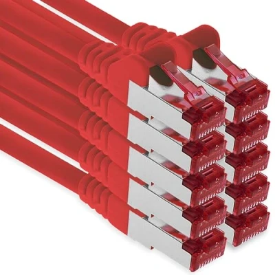 Abbildung von 1aTTack.de 10x 1m CAT6 Patchkabel S/FTP PIMF Schirmung CAT.6 RJ45 Netzwerkkabel Ethernetkabel DSL LAN Router Switch Modem Patchfeld rot 10 Stück