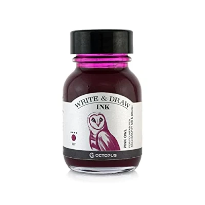 Abbildung von Octopus Write and Draw Ink 397 Pink Owl, wasserfeste Tinte zum Schreiben und Zeichnen, Kalligraphietinte, lichtechte Zeichentusche für Füllhalter, pink, 50 ml