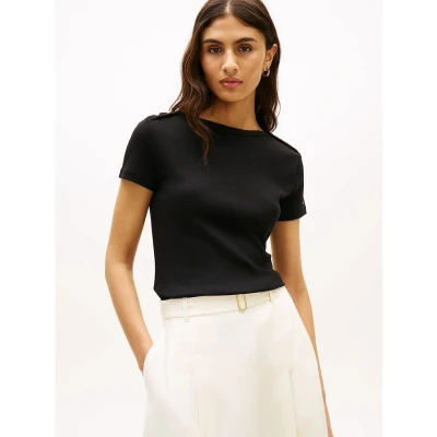 Abbildung von Tommy Hilfiger Button SLIM TEE Tshirt basic, Damen, Größe: Small, Black