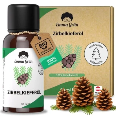 Abbildung von Emma Grün® Bio Zirbenöl [100% NATURREIN] Echtes Zirbelkiefer Öl 30ml aus Alpen Wildwuchs WILDE ERNTE Naturreines Ätherisches Waldiges für Diffusor, Zirbenspäne &amp; Sauna