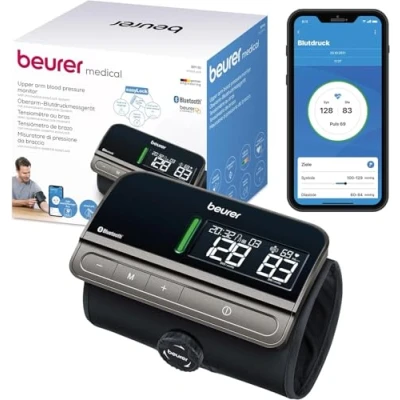 Abbildung von Beurer BM 81 easyLock Oberarm Blutdruckmessgerät, klinisch validiert, Manschette mit einfachem Drehverschluss, ohne Schläuche oder Kabel , sanfte und schnelle Messung, App Anbindung