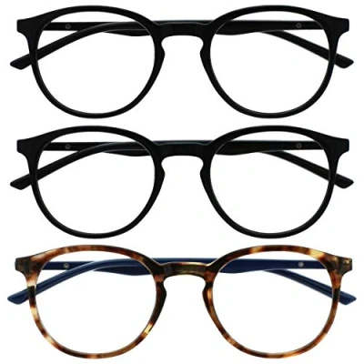 Abbildung von OPULIZE Met Lesebrille Blaulichtfilter 3er Pack Schlank Runder Rahmen Federscharniere Verbessert Schlaf Computer Gaming Entspiegelt Schwarz Braun Herren Damen BBB60 112 +2.50