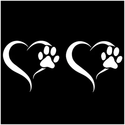 Abbildung von Finest Folia 2er Set Aufkleber Pfote und Herz 10x11cm Hund Katze Sticker für Auto Motorrad Wand Laptop Möbel Pfotensticker Hundepfote selbstklebend (K017 Weiß)