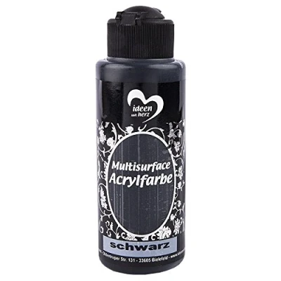 Abbildung von Ideen mit Herz Acrylfarbe Multisurface Allzweckfarbe zum Bemalen von Holz, Glas, Polyester, Keramik, Porzellan, Terracotta, Stoff, Leder Universalfarbe auf Wasserbasis 120ml (schwarz)