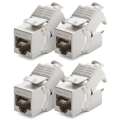 Abbildung von deleyCON 4x CAT6a Keystone Jack Modul Patchkabel Netzwerkkabel Verbinder STP Schirmung RJ45 Buchse Netzwerk Dose Patchpanel Keystonehalterung Erweiterung
