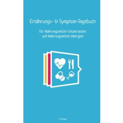 Abbildung von Ernährungs und Symptomtagebuch (blau): für Nahrungsmittel Intoleranzen Allergien