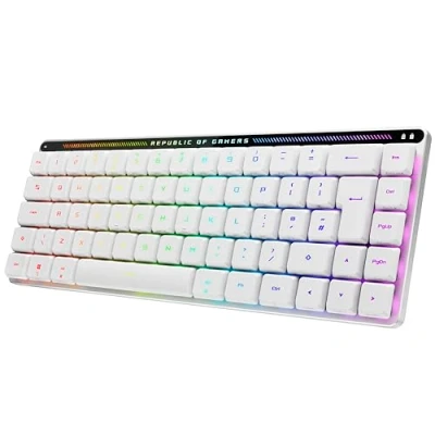 Abbildung von ASUS ROG Falchion RX Low Profile 65% kompakte kabellose Gaming Tastatur, vorgeschmierte rote optische Schalter, Silikon Dämpfungsschaum, interaktives Touch Panel, RGB Weiß,