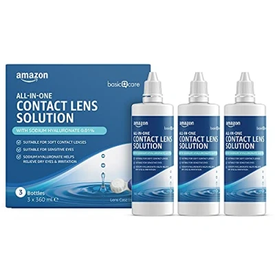 Abbildung von Amazon Basic Care All In One Lösung mit Natriumhyaluronat, 360ml, 3er Pack