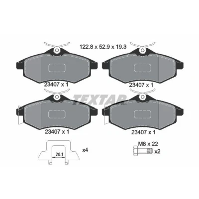 Abbildung von TEXTAR 2340702 Bremsbelagsatz nicht für Verschleißwarnanzeiger vorbereitet mit Bremssattelschrauben Zubehör CITROËN: C2 Hatchback, C3 II