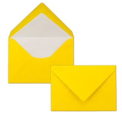 Abbildung von 100 Briefumschläge Sonnengelb DIN C6 gefüttert mit weißem Seidenpapier 80 g/m² 11,4 x 16,2 cm Nassklebung NEUSER PAPIER
