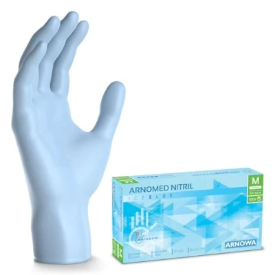 Abbildung von ARNOMED Einweghandschuhe Hellblau 100 Stück/Box, Nitrilhandschuhe M, Einmalhandschuhe, Handschuhe Einweg puderfrei, latexfreie Gummihandschuhe, in XS, S, L &amp; XL verfügbar