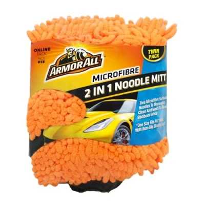 Abbildung von Armor All Mikrofasernudel Autowaschhandschuh 2er Set Hochwertiger Autopflege Handschuh für gründliche Fahrzeugreinigung
