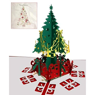 Abbildung von DEESOSPRO Weihnachtskarten, Karte 3D pop up Grußkarte mit schönen Papier Cut, Geschenk für Weihnachten, Umschlag enthalten, Chrismas Geschenkkarte, Weihnachtsbaum
