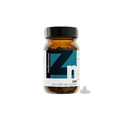 Abbildung von Zink Kapseln hochdosiert als Zinkcitrat &amp; Zinkgluconat IM GLAS, OHNE WEICHMACHER Pro Kapsel 10 mg ELEMENTARES Magnesiumstearat Optimale Bioverfügbarkeit 120