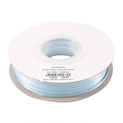 Abbildung von Vaessen Creative 301002 5010, Hellblau, Satinband, 3 mm x 100 m Doppelsatinband, Schleifenband, Dekoband, Geschenkband, Stoffband für Hochzeit, Taufe und Geburtstagsgeschenke, Satin, 3MM, meter