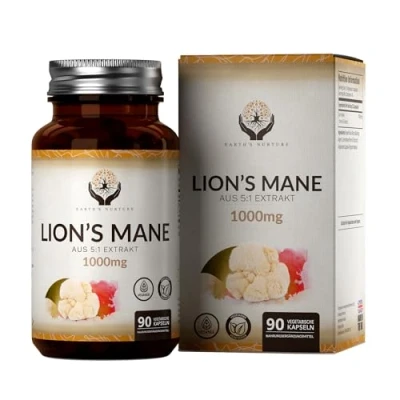 Abbildung von EN Lions Mane 90 Löwenmähne Pilz Kapseln 1000mg Mushroom pro Portion Complex Hochdosiert Lion&#039;s Gentechnik , Gluten &amp; Allergenfrei