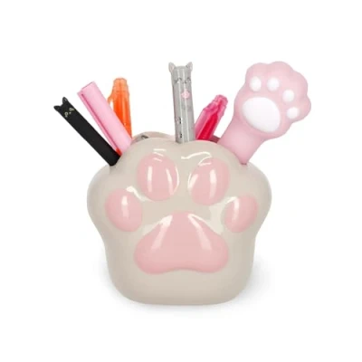 Abbildung von LEGAMI Stifthalter aus Keramik, Desk Friends, Motiv Kitty Paw, handbemalt, 11 x 10,5 cm